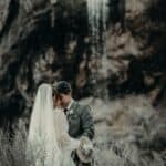 Romantic couple wedding shot in nature, perfect for wedding photography and engagement albums.